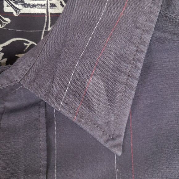 Quiksilver Shirt Mens Small Gray Striped Button Down Long Sleeve - Picture 4 of 16